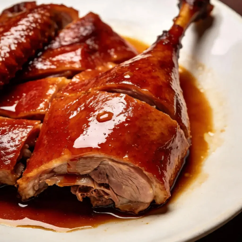 Yuxi Soy Sauce Duck 地道玉溪醬油鴨,雲南特色料理。油亮嫩鴨腿切塊,浸於濃郁琥珀色醬汁,盛於白盤。